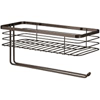mDesign Portarrollos de cocina con organizador de pared – Práctica cesta metálica de rejilla para cocina o despensa…